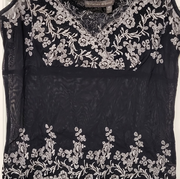 Tristan black sheer camisole with silver accent embroidery - Picture 2 of 4